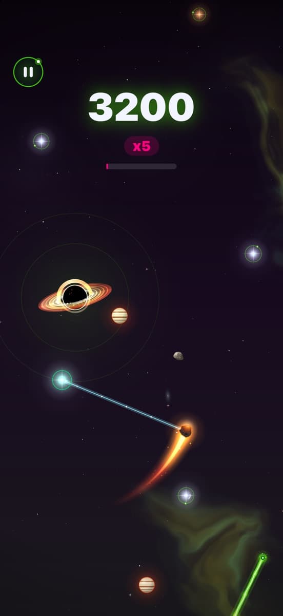 Galactic Rock orbiting a star past a black hole at a x5 combo